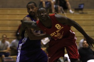 UNLV freshman Demetris Morant (Bishop Gorman) boxes out during a free throw attempt during the first week of action at the Desert Reign ProCity League over the summer.