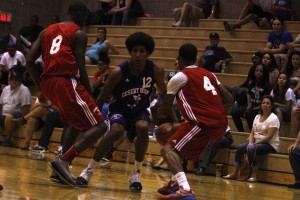 UNLV freshman Demetris Morant and senior Kevin Olekaibe trap the opposition during the first week of action at the Desert Reign ProCity League over the summer.