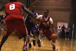 UNLV senior Kevin Olekaibe drives to the basket during the first week of action at the Desert Reign ProCity League over the summer.