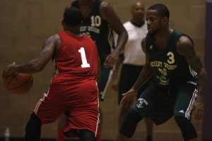 Pierre Jackson (Desert Pines) plays defense during the final week of action at the Desert Reign ProCity League over the summer.