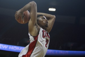 UNLV junior Khem Birch gets ready to throw down a dunk during a fast break in the first half of the scrimmage.