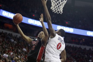 UNLV guard Bryce Dejean-Jones goes for the layin in the second half of UNLV's MWC semifinal game against San Diego St.