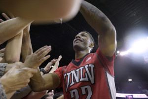 UNLV guard Patrick McCaw greets fans after defeating UNR in their Mountain West Conference game Saturday, Feb. 20, 2016, at the Thomas & Mack Center. UNLV won the game in overtime, 102-91. CREDIT: Sam Morris/Las Vegas News Bureau